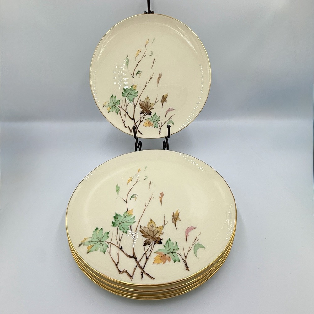 Lenox Westwind Dinner Plates Set 5 Autumn Leaves Gold Trim Mid Century USA 10"